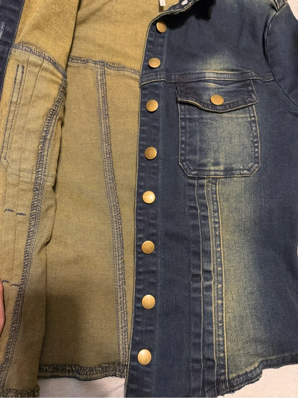 Free People Dark Blue Denim Jacket with Faded Wash - Picture 4 of 5